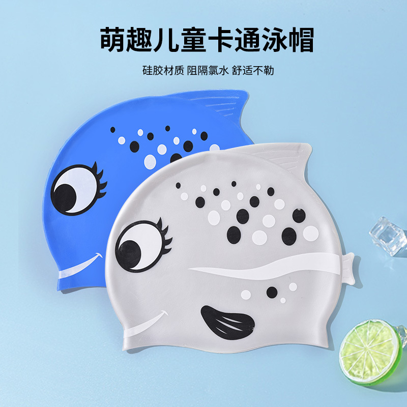 Swim Cap Silicone - 1 adet sevimli karikatür balık baskı